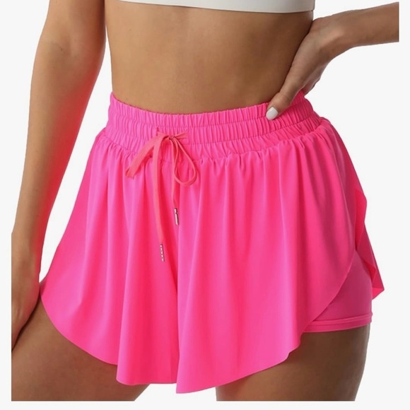 Nexsonic Pants - Nexsonic Hot Pink Running Butterfly 2-in-1 Double Layer Quick-Drying Shorts - M